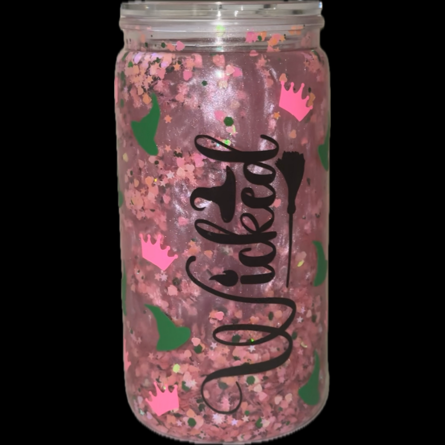 Snowglobe cup + glass and plastic straw