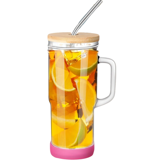 Glass tumbler cup with handle 24 oz