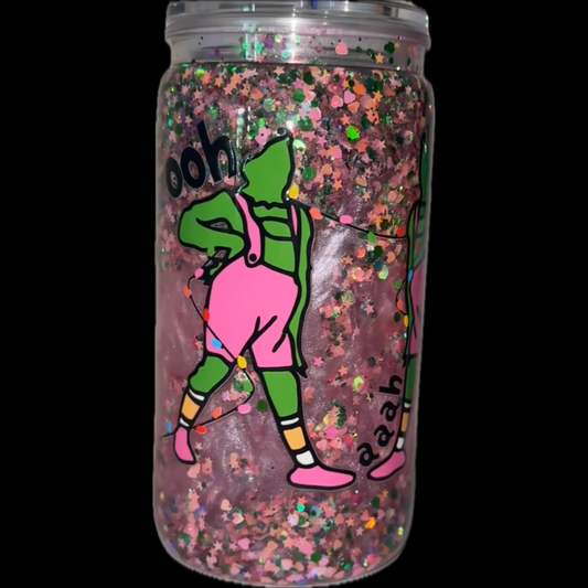 Acrylic snowglobe cup + glass & plastic straw