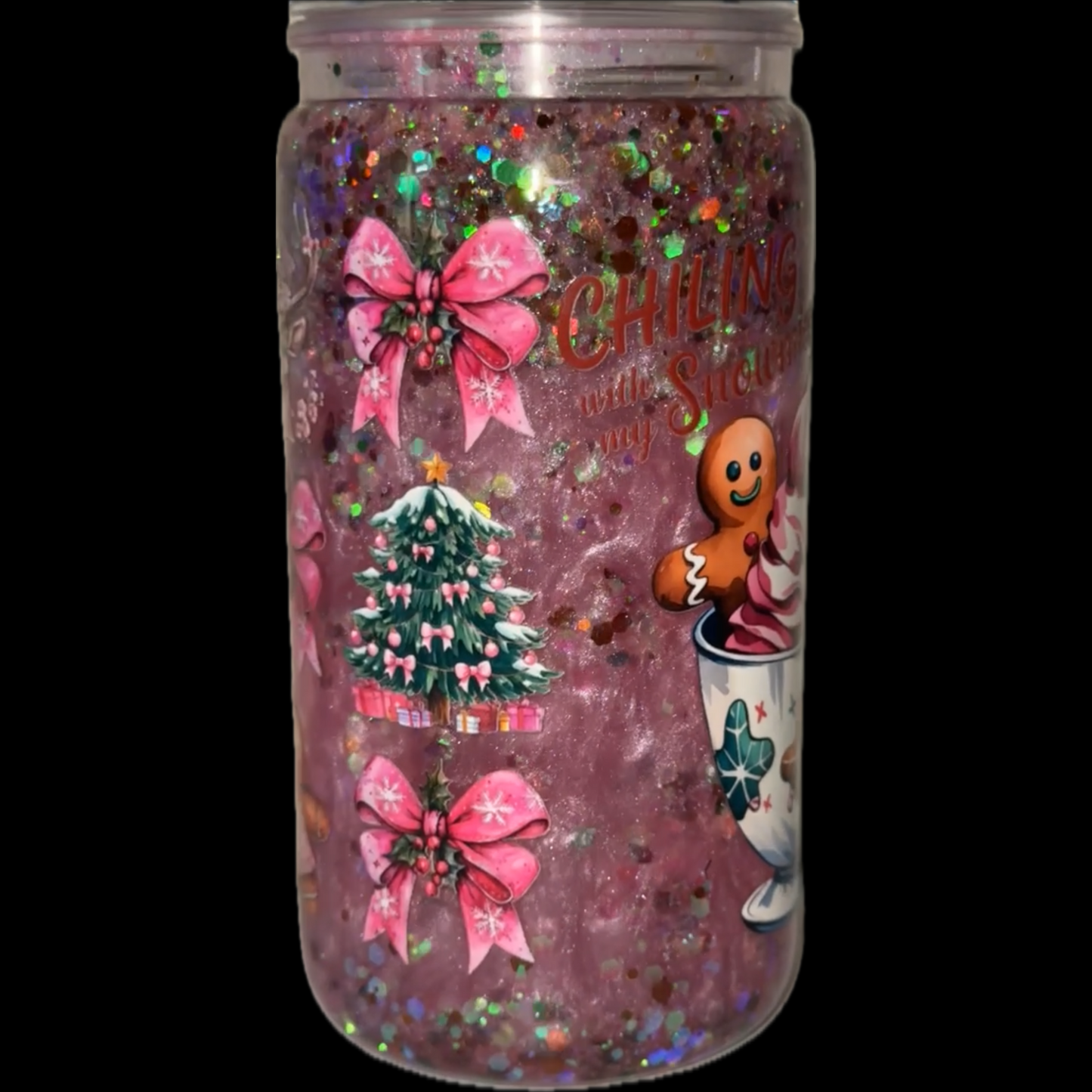 Snowglobe acrylic cup + glass&plastic straw