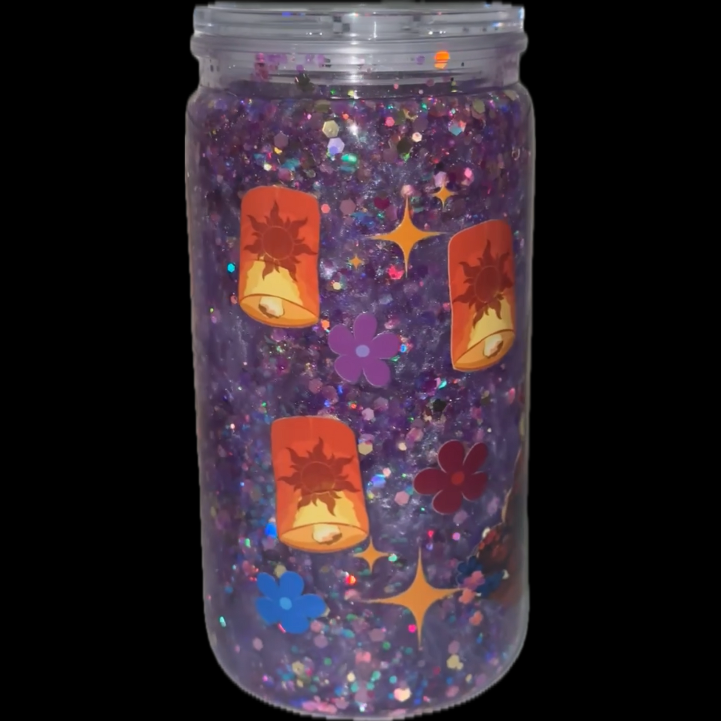 Acrylic snowglobe cup + glass&plastic straw