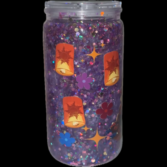 Acrylic snowglobe cup + glass&plastic straw